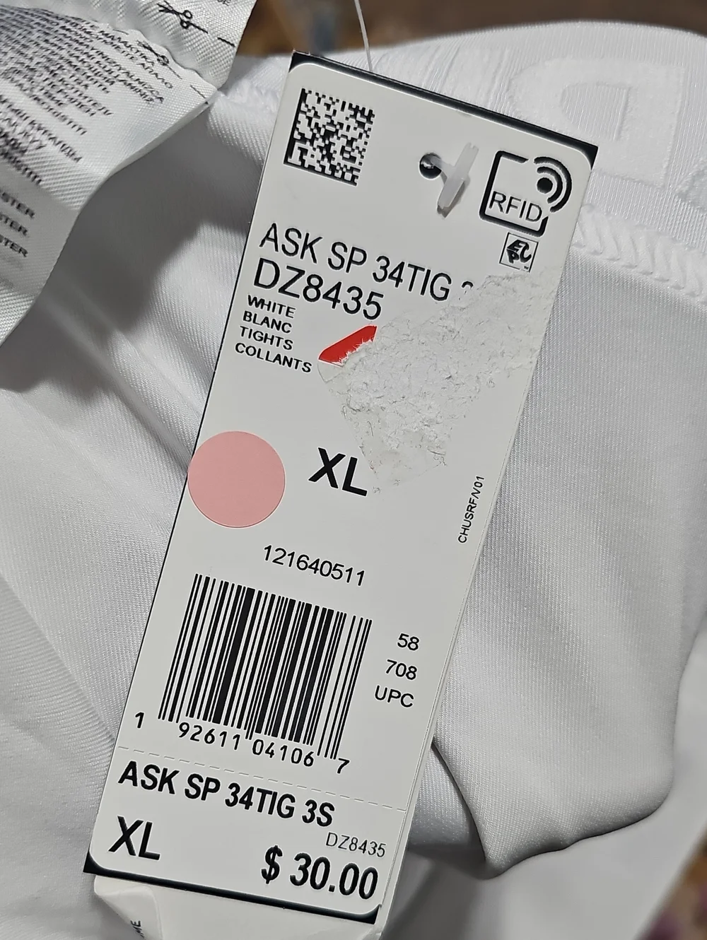 Adidas White 3/4 Tights Alphaskin Size XL New